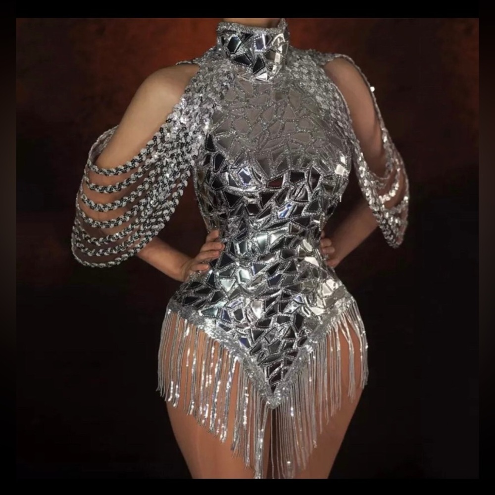 Mirrored chrome embellished dress